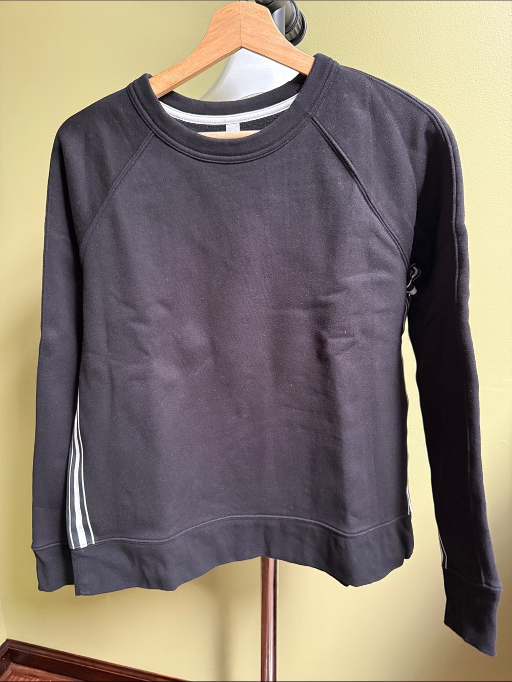 Athleta Black Crewneck Sweatshirt with White Stripe Detail